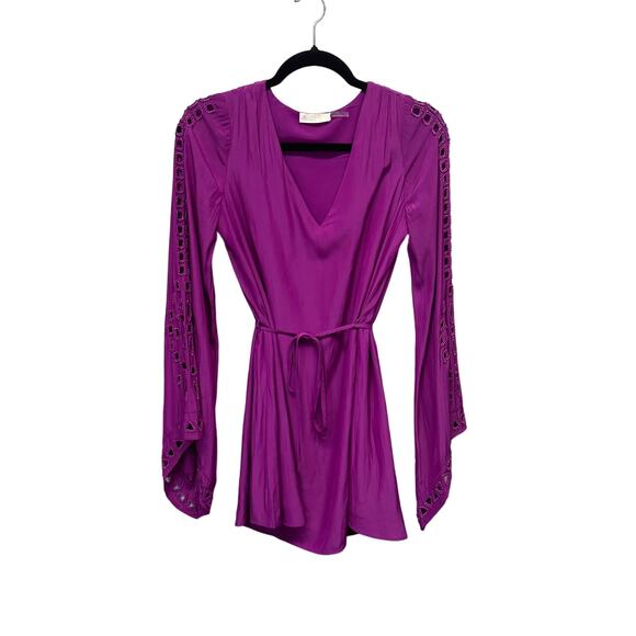 Ramy Brook Eyelet Molly Purple Flare-Sleeve Dress XXS - Picture 2 of 6
